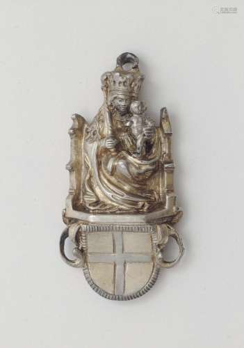 ENTHRONED MADONNA WITH CHILD ABOVE THE COAT OF ARMS OF FREIBURG 16th/17th century