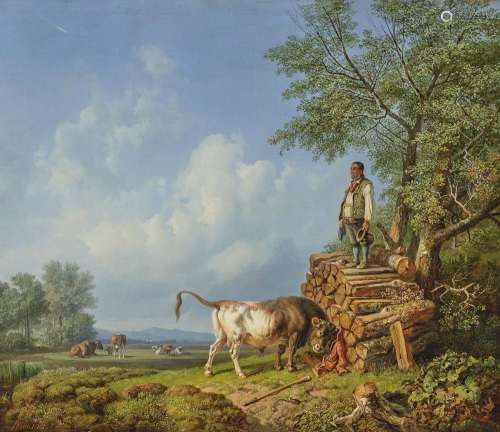 Bürkel, Heinrich 1802 Pirmasens - 1869 Munich A Farmer and a Bull