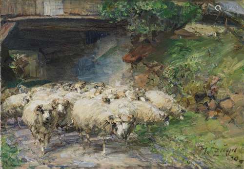 ZÜGEL, HEINRICH VON Flock of Sheep in Front of the Wolkenhof
