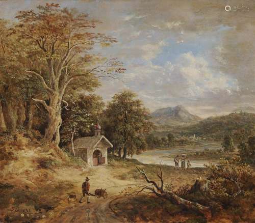DORNER, JOHANN JAKOB, THE YOUNGER River Landscape in the Foothills with Chapel and Figures