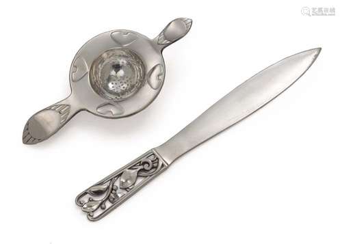 A TEA STRAINER AND A LETTER OPENER Copenhagen, 1916, Grann & Laglye and Copenhagen, 1953