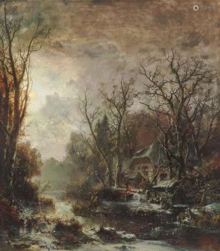 STADEMANN, ADOLF Wintry Forest Landscape with Homecoming Hunters