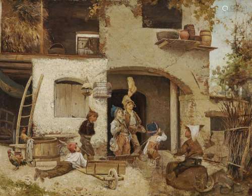 ITALIAN SCHOOL (Domenico Induno ?) 19th century Boys Playing in Front of a Farmhouse