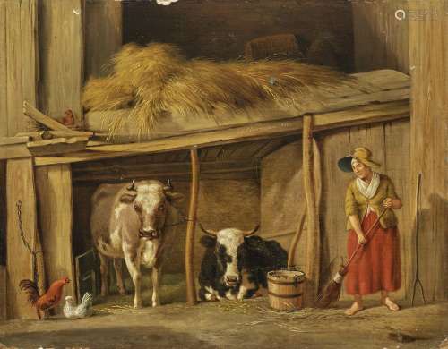 OBERMAN, ANTONIS Farmer's Wife with Cows in the Barn