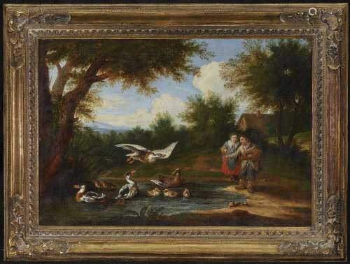 (CIRCLE OF) HOREMANS, JAN JOSEF D. J. 1714 - Antwerp - 1792 Children Feeding Ducks
