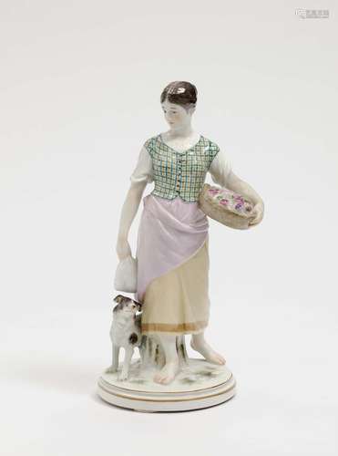 COUNTRY GIRL WITH SPANIEL Meissen Model by Jacob Unger, circa 1901 - 1904