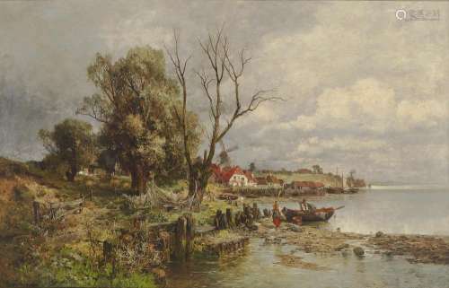 HEINISCH, KARL ADAM Dutch Shore Landscape with Fishermen