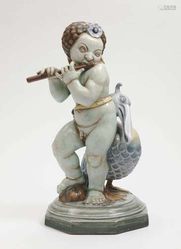 A FLUTE PLAYER Grand-Ducal Majolica Manufactory Karlsruhe circa 1917 Ludwig Vierthaler majolica