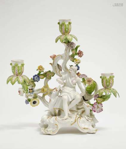 A THREE-FLAME CANDLESTICK WITH DIANA THE GODDESS OF HUNTING Meissen, mid 18th century
