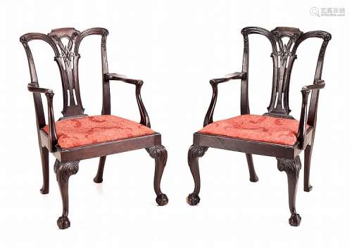 PAIR OF CHIPPENDALE FAUTEUILS