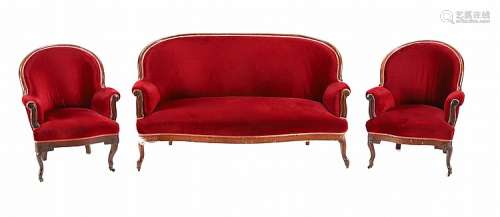 SOFA, PAIR OF ROMANTIC FAUTEUILS