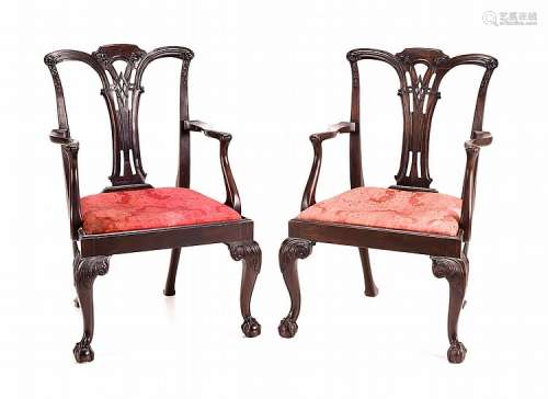PAIR OF CHIPPENDALE FAUTEUILS