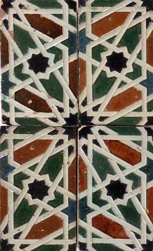 FOUR HISPANIC-MOORISH TILES, 18TH/19TH CENTURY