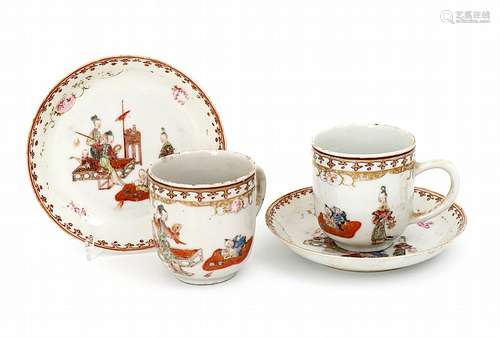 PAIR OF TEACUPS AND SAUCERS