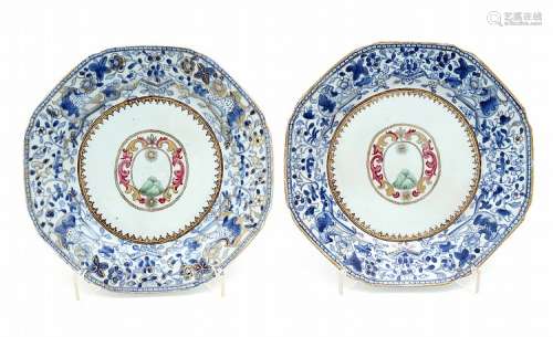 PAIR OF EIGHT-SIDED ARMORIAL PLATES
