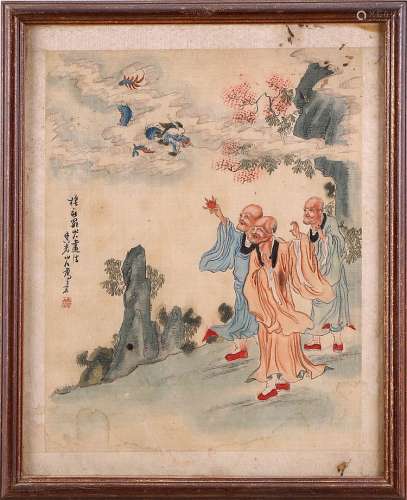 CHINESE SCHOOL, 19TH CENTURY, IMMORTALS AND A DRAGON IN A LANDSCAPE
