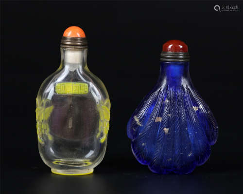 TWO CHINESE ROCK CRYSTAL LAPIS SNUFF BOTTLES