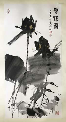 CHINESE SCROLL PAINTING OF BIRDS AND LOTUS