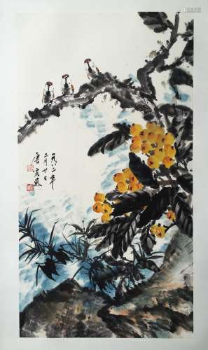 CHINESE SCROLL PAINTING OF BIRDS ON TREE
