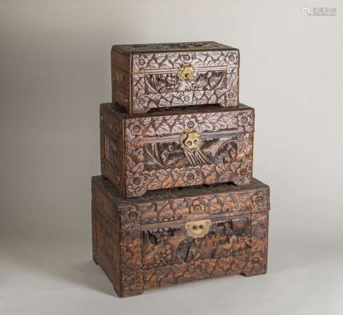 Late 19th, Early 20th Antique Camphor Wood Boxes