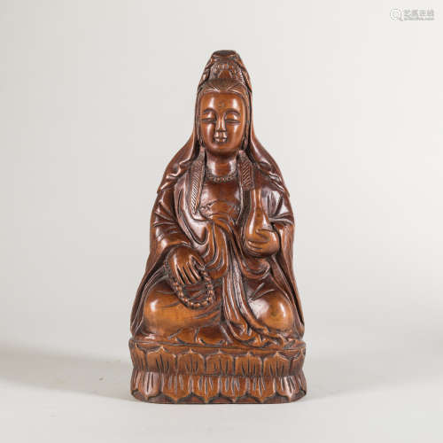 19th Antique Box Wood Carved Guanyin