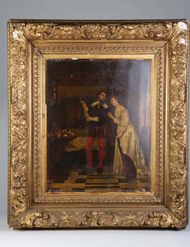 Oil on Board Painting of Man and Lady, Signed