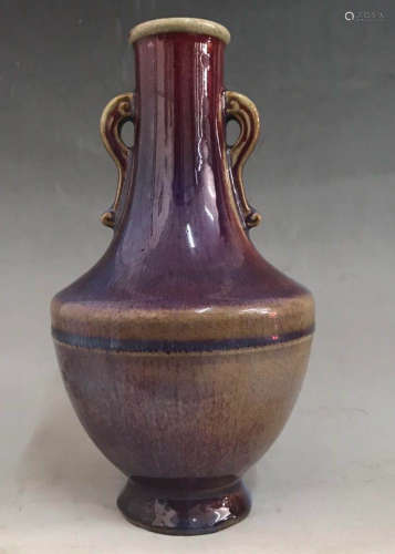 Chinese Flambe Glaze Double Ears Porcelian Vase