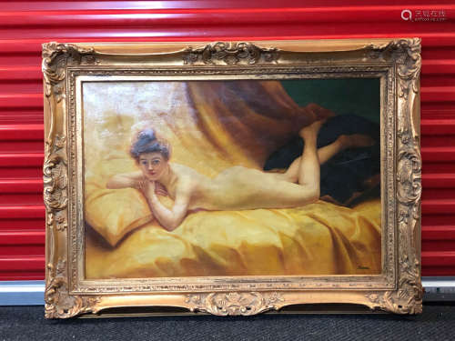 Euroepan Oil on Canvas Painting of a Nude Girl