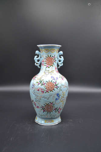 Chinese Famille Rose Double Ears Porcelain Vase
