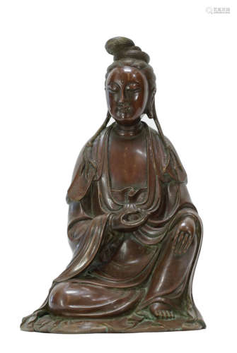 Chinese Qing Dynast Bronze Seating Guan Yin