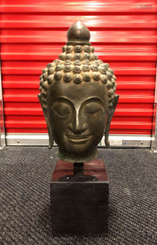 Chinese Bronze Buddha Head w/ Stand