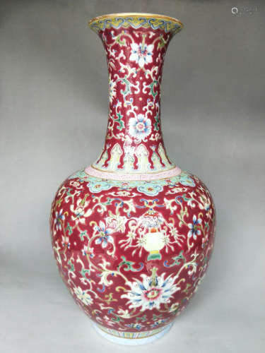 Chinese Red Underglaze Famille Rose Porcelain Vase