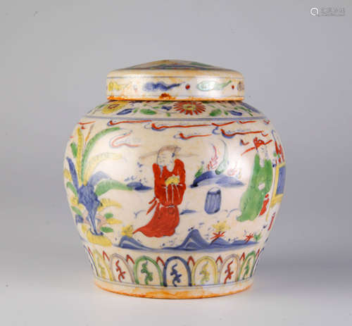 Chinese Famille Verte Porcelain Cover Jar