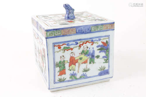 Chinese Square Porcelain Box with Cover