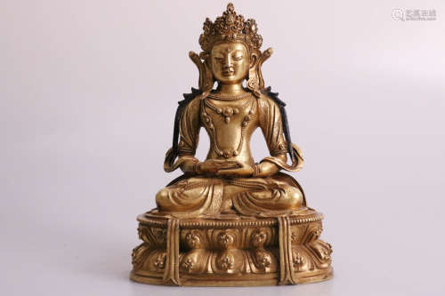 Chinese Gilt Bronze Guanyin Buddha