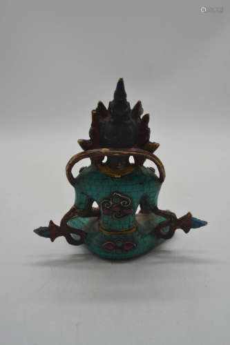 Chinese Bronze Mounted Turquoise Buddha