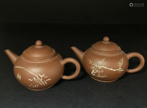 Pair Of Yixing Zi Sha Tea Pot