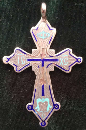 Russian Orthodox Silver Enamel Cross.