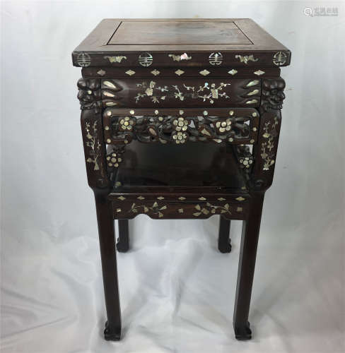 CHINESE MOTHER OF PEARL INLAID HONGMU ROSEWOOD STAND