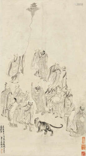 李士达 庚子（1600）年作 十八罗汉 镜片 水墨纸本