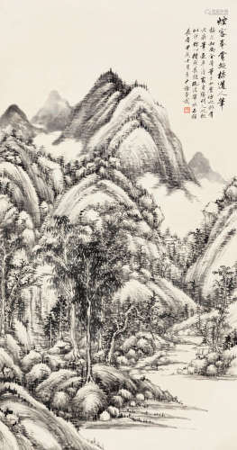 徐邦达 甲戌（1934）年作 拟王烟客笔意 立轴 水墨纸本