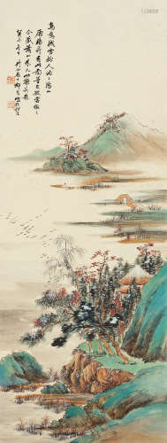 祁崑 癸未（1943）年作 溪山残雪 立轴 设色纸本
