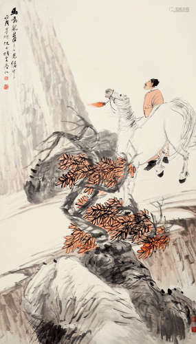 倪田 甲午（1894）年作 马鸣风萧萧 镜片 设色纸本