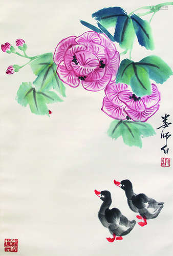 娄师白 芙蓉小鸭 纸本立轴