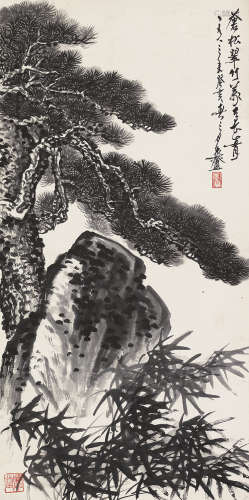 胡爽庵（1916～1988） 1983年作 苍松翠竹图 立轴 水墨纸本