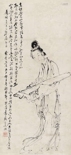 苏六朋（1791～1862） 丙辰（1856）年作 抱琴仕女 立轴 水墨纸本
