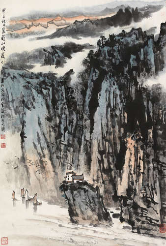 宋文治（1919～1999） 甲子（1984）年作 蜀水晓发 立轴 设色纸本