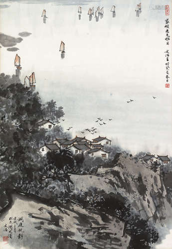 宋文治（1919～1999） 壬戌（1982）年作 洞庭帆影 立轴 设色纸本
