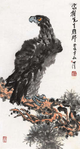 洪世清（1929～2008） 癸亥（1983）年作 鹰 镜片 设色纸本