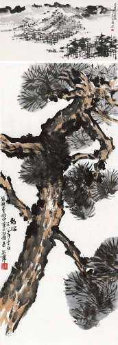 陈球安（b.1946）  李汛萍（1913～2000） 1987年作 画 （两帧） 镜片 设色纸本